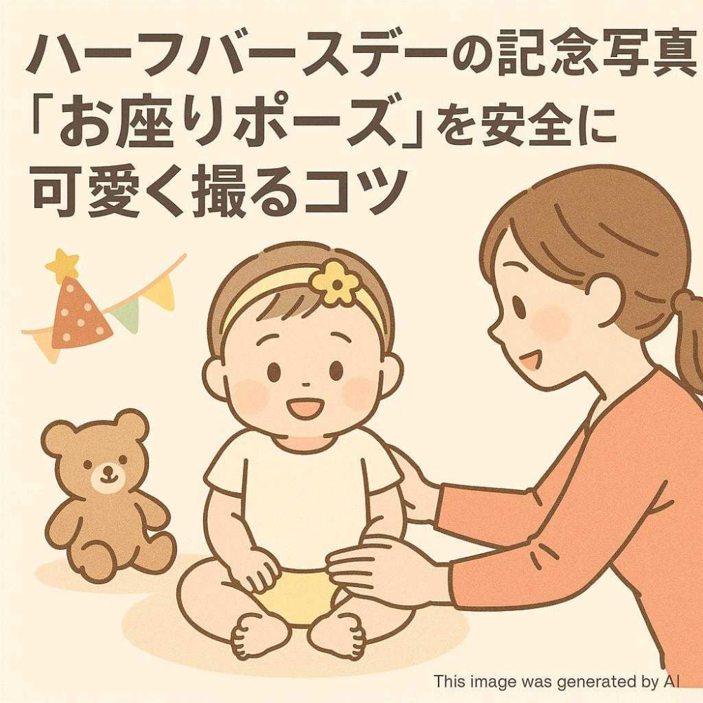 ハーフバースデーの記念写真。「お座りポーズ」を安全に可愛く撮るコツ