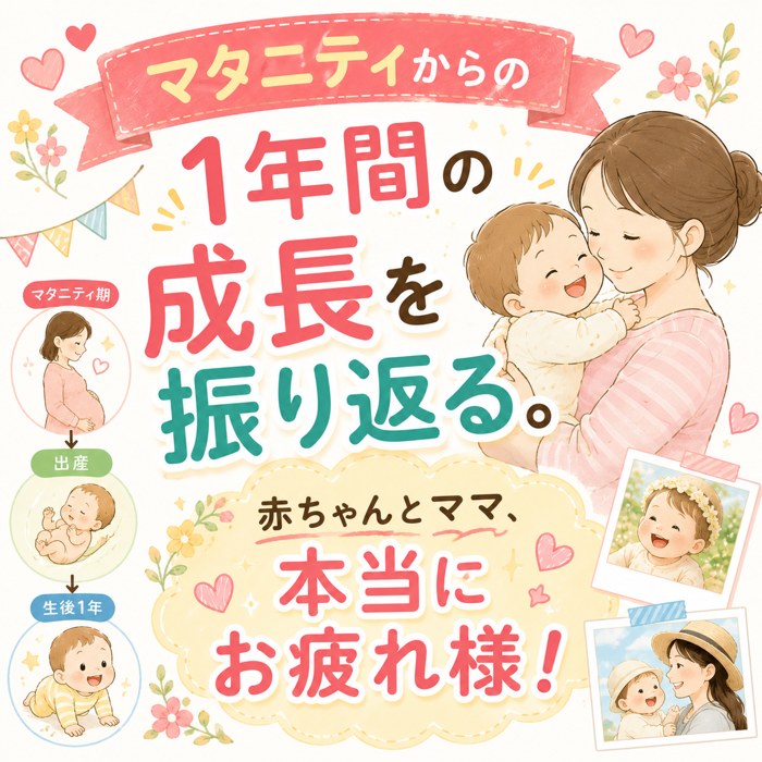 マタニティからの1年間の成長を振り返る。赤ちゃんとママ、本当にお疲れ様！