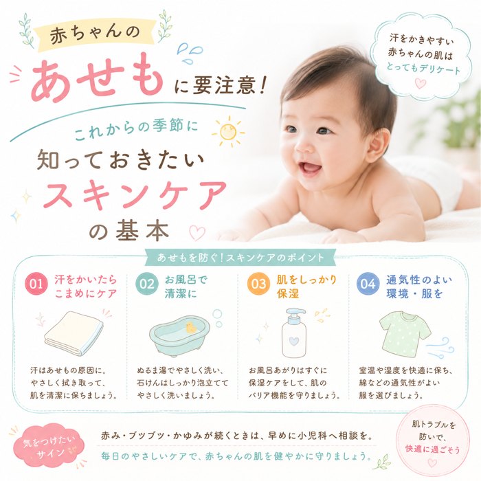 赤ちゃんの「あせも」に要注意！これからの季節に知っておきたいスキンケアの基本