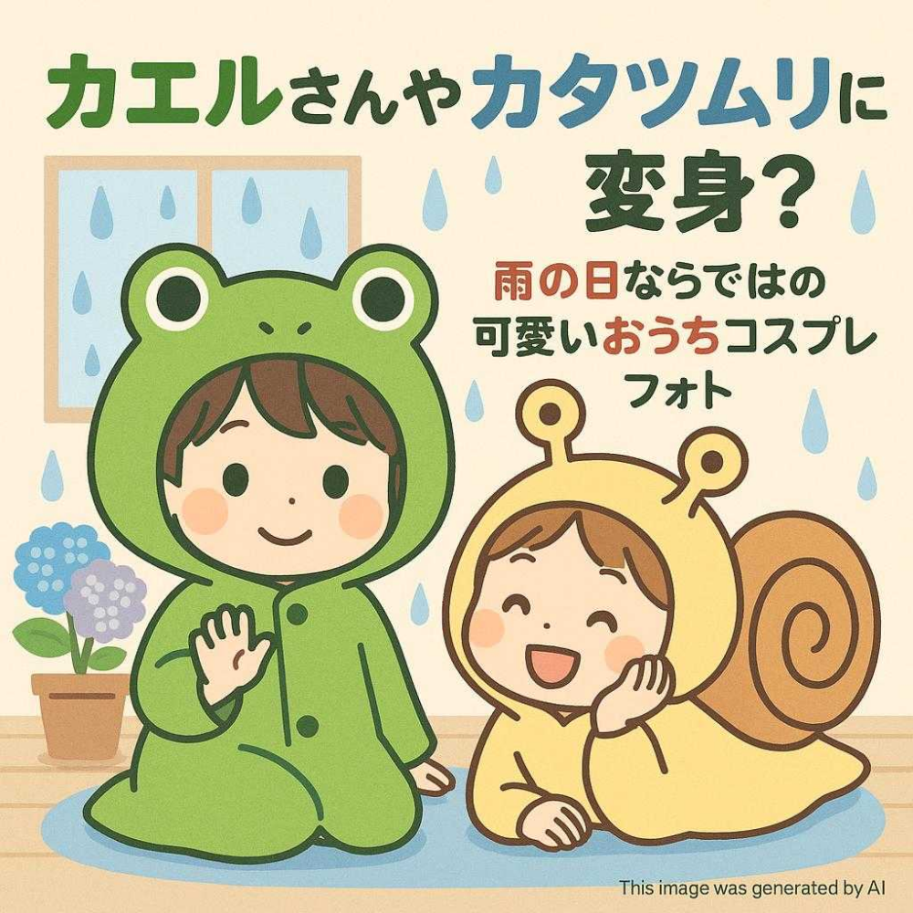 カエルさんやカタツムリに変身？雨の日ならではの可愛いおうちコスプレフォト