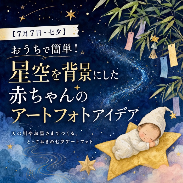 【7月7日・七夕】おうちで簡単！星空を背景にした赤ちゃんのアートフォトアイデア