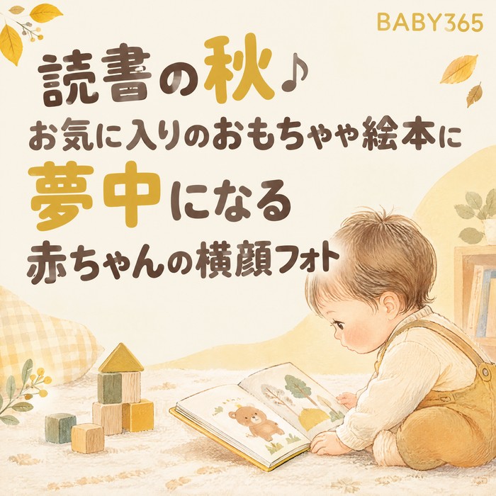 読書の秋♪お気に入りのおもちゃや絵本に夢中になる赤ちゃんの横顔フォト