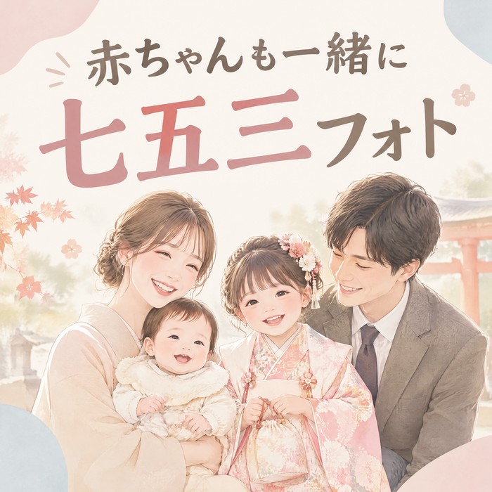 七五三シーズン到来！上の子のお祝いに赤ちゃんも一緒に写る家族フォト