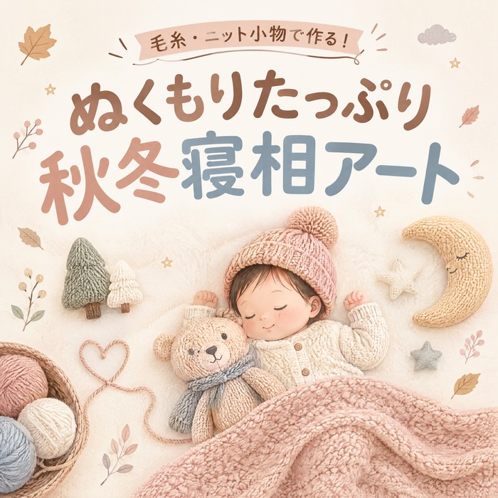 毛糸・ニット小物で作る！ぬくもり感たっぷりの秋冬寝相アート